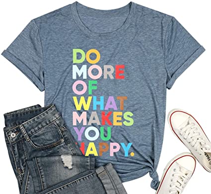 Women's Fun Happy Graphic Tees Cute Short Sleeve Letter Printed T-Shirts Top