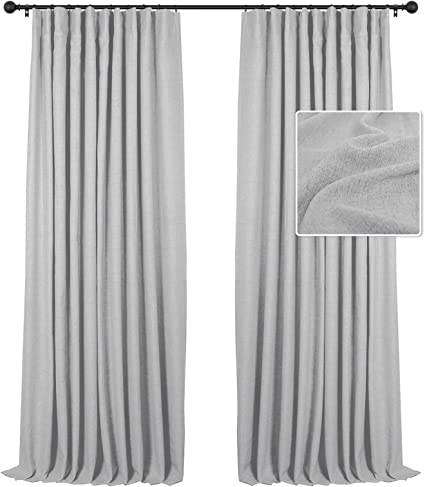 INOVADAY 100% Blackout Curtains 63 Inch Length 2 Panels Set Linen Blackout Curtains Textured Thermal Insulated Black Out Curtain Drapes for Bedroom Living Room - Grey, W50 x L63