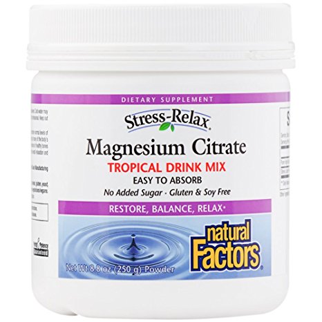 Natural Factors - Stress-Relax Magnesium Citrate 250mg, Restore, Balance, Relax, Tropical, 75 Servings (8.8 oz)