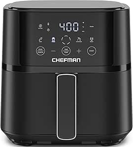 Chefman Air Fryer – 4 QT Compact Airfryer for Quick & Easy Meals in Minutes, Features Hi-Fry Technology for Extra Crisp, Touchscreen Controls with 4 Presets, Nonstick & Dishwasher Safe Basket - Black