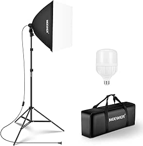 NEEWER 350W Equivalent Softbox Lighting Kit, 5700K LED Light Bulb, 24x24 inches Softbox with E26 Socket, Photography Continuous Lighting Kit, Photo Studio Equipment, NK300