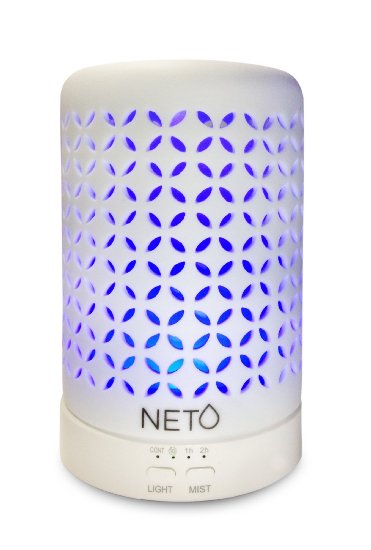 NETO Ultrasonic Essential Oil Diffuser - HIGHEST QUALITY CERAMIC Aromatherapy Diffuser Humidifier - Best Electric Scented Aroma Diffuser - 120ml - 7 Color LED - Timer Settings - RISK FREE GUARANTEE!!!