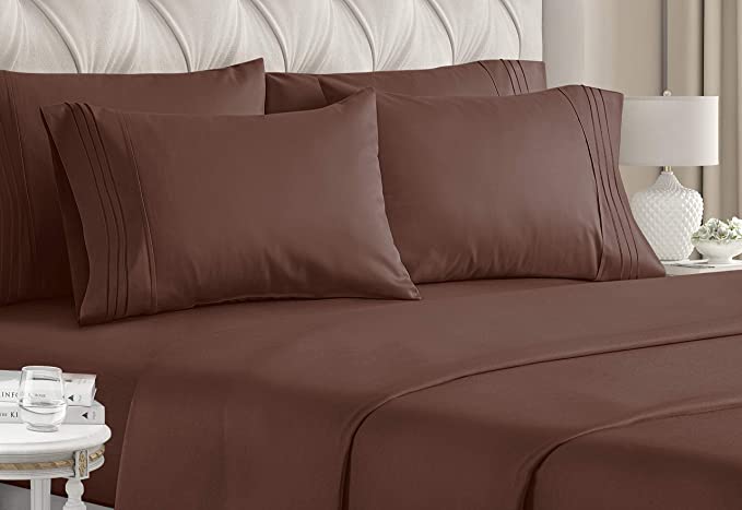 King Size Sheet Set - 6 Piece Set - Hotel Luxury Bed Sheets - Extra Soft - Deep Pockets - Easy Fit - Breathable & Cooling Sheets - Wrinkle Free - Brown Bed Sheets - Chocolate Kings Sheets - 6 PC