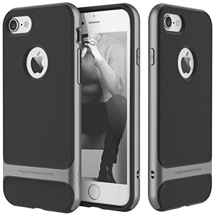 iPhone 7 Case, ROCK [Royce] - Black & Iron Grey [Ultra Thin][Heavy Duty][Metal Texture Side Buttons][Dual Layered][Slim Fit][Hard PC   Soft TPU] For Apple iPhone 7 (2016)