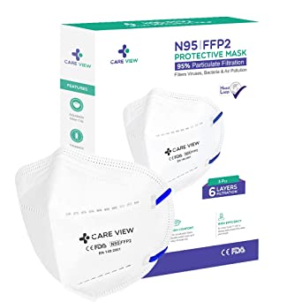 CAREVIEW™ CV1221H N95 FFP2 Protective Face Mask, 6 Layered Filtration with Head Band Strap- (Pack of 3)