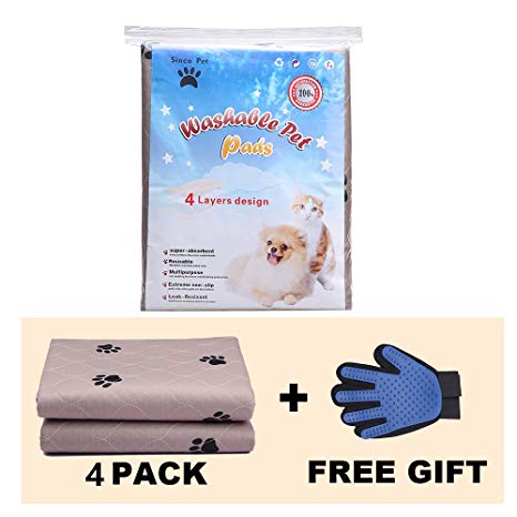 SincoPet Reusable Pee Pad   Free Puppy Grooming Gloves/Quilted, Fast Absorbing Machine Washable Dog Whelping Pad/Waterproof Puppy Training Pad/Housebreaking Absorption Pads