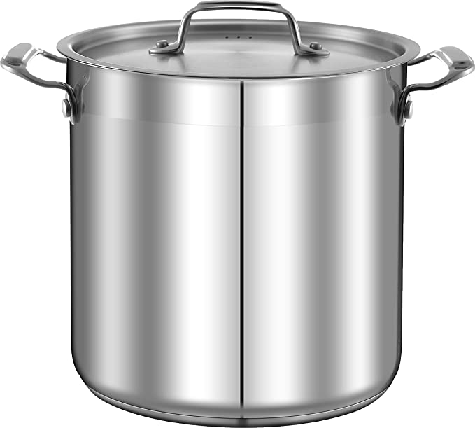 Stainless Steel Cookware Stockpot - 20 Quart, Heavy Duty Induction Pot, Soup Pot With Stainless Steel, Lid, Gas, Induction, Ceramic, Glass and Halogen Cooktops Compatible - NCSPT20Q