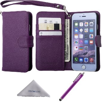 iPhone 6s 6 Case Wisdompro Premium PU Leather 2-in-1 Protective Folio Flip Wallet Case with Credit Card HolderSlots and Wrist Lanyard for Apple 47-inch iPhone 6s 6 Purple