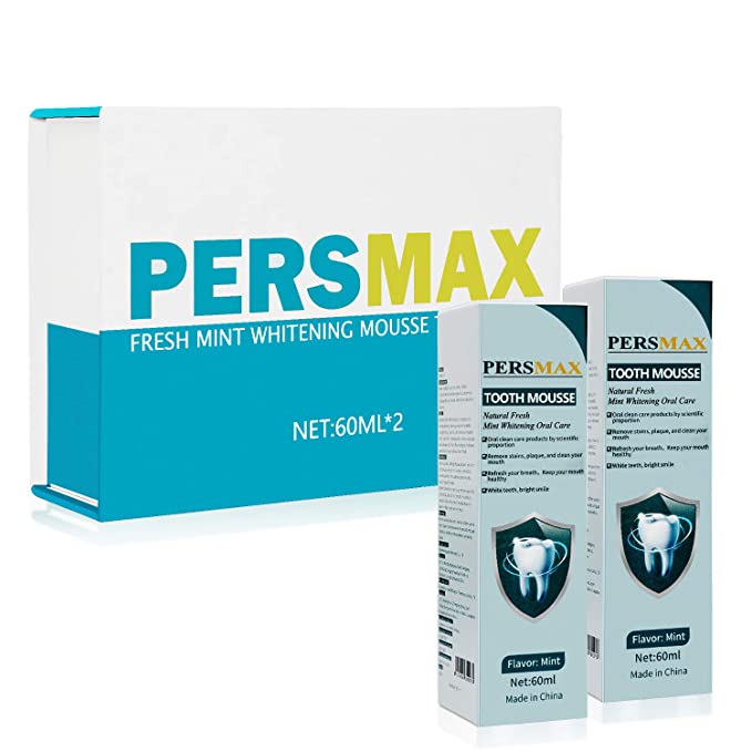 PERSMAX Teeth Whitening Foam Toothpaste, Natural Whitener, Fluoride Free, Sulfate Free, Minty Fresh, Travel Size 2.02 oz / 60ml, 2 Pack