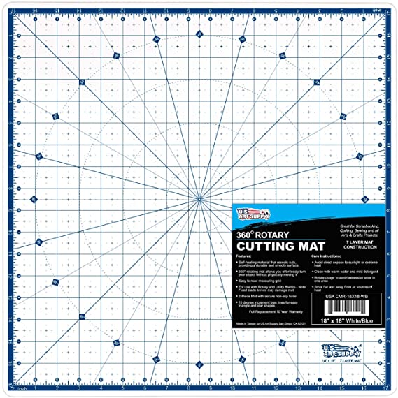 U.S. Art Supply 18" x 18" Rotary WHITE/BLUE High Contrast Professional Self Healing 7-Layer Durable Non-Slip PVC Cutting Mat Great for Scrapbooking, Quilting, Sewing and all Arts & Crafts Projects