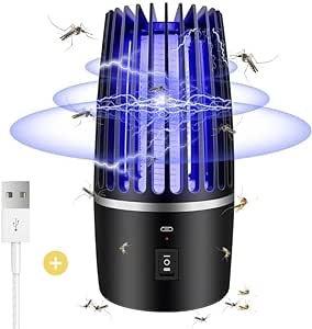 Mosquito Killer Lamp, Electric Mosquito Killer, 4000mAh USB Rechargeable Fly Zapper Insect Killer, Portable Bug Zappers with Night Light, 360° Attract Zap Flying Insect for Indoor Outdoor Camping