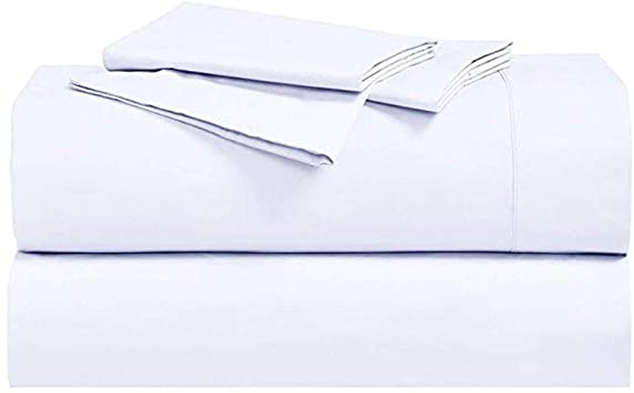 Royal Hotel Abripedic Crispy Percale Sheets, 300-Thread-Count, 4PC Solid Sheet Set, 100% Cotton, Up to 18 Inch Deep Pocket, Top Split King, White