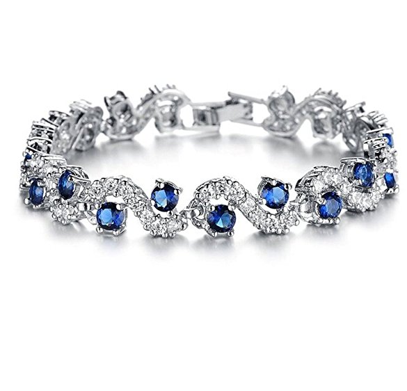 Feraco Platinum Plated Rhinestone Cubic Zirconia Bracelet For Women Crystal Bangle Wedding Jewelry