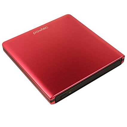Pawtec Slim External Aluminum Slot-Loading BDXL Blu-Ray Writer / Burner for PC Windows or Apple Mac iMac MacBook (Red)