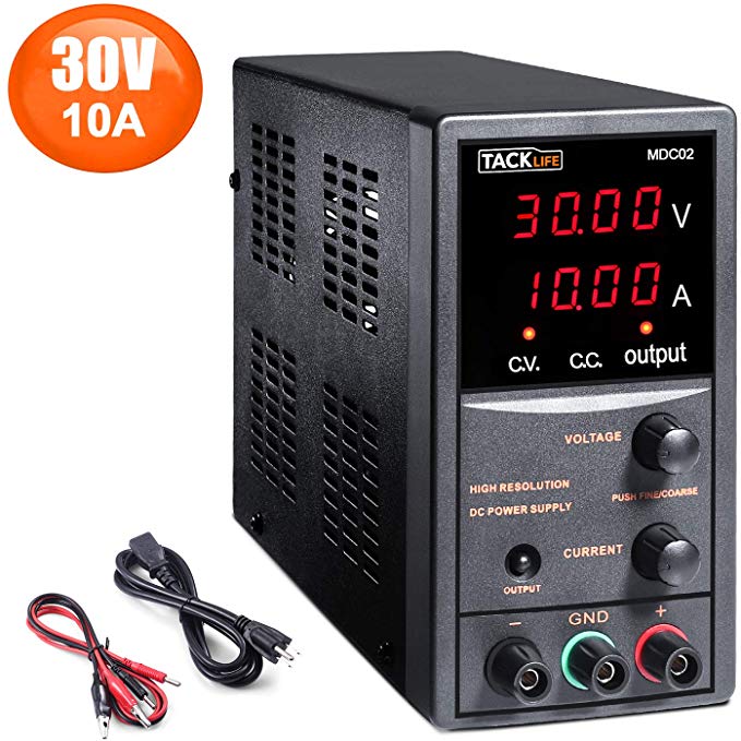 DC Power Supply Variable, Adjustable Switching Regulated Power Supply 30V 10A with Course and Fine Adjustments, 4-Digits Display, Data Hold - 115CM Alligator Leads Included MDC02