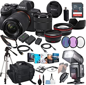 Sony a7 IV Mirrorless Camera Bundle - ILCE-7M4/B with 28-70mm Zoom Lens   Prime Accessory Package Including 128GB Memory, TTL Flash, Extra Battery, Editing Software Package, Auxiliary Lenses & More