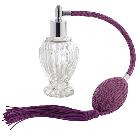 GETI BEAUTY Empty Refillable Perfume Diva Glass Bottle with Purple Antique Style Sprayer Top & Tassel 1.64oz/46ml
