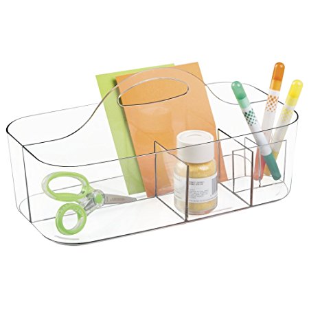 mDesign Art Supplies, Crafts, Crayons and Sewing Organizer Tote - Small, Clear