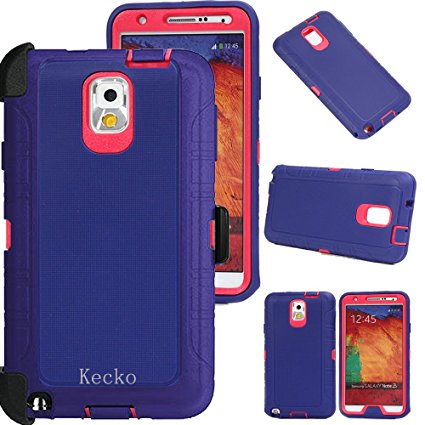 Kecko®3-layer Defender Series Heavy Duty Shock Absorption High Impact Weather Resistant Military Grade Hybrid Rugged Built-in Screen Protector Case Skin w/ Belt Clips for Samsung Galaxy Note 3 (P/R)