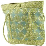 Home Accents - Buttoned Beach Bag With Two Handles - Lunch Bag - Lunch Tote - Shoulder Bag - Cotton - Geometric - Floral Print - Green