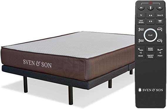 Sven & Son King Adjustable Bed Base Frame   10” Luxury Cool Gel Memory Foam Mattress, Head Up Foot Up, USB Ports, Zero Gravity, Interactive Dual Massage, Wireless, Classic (King)