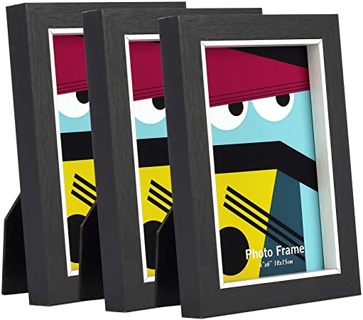 Home&Me 4x6 Picture Frame Wood for Table-Top Display and Wall Mounting Photo Frame 3 Pack Black