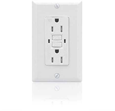 GFCI 15A Self Test, Tamper and Weather Resistant Duplex Receptacle Standard Decorative Outlet with LED Indicator, Ground Fault Circuit Interrupter, Decorative Wallplate, UL 943, White (1-Pack)