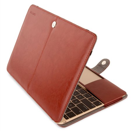 Mosiso MacBook Air 13 inch Sleeve Folio Case Cover for MacBook Air 133 - Premium Quality PU Leather Book Cover Clip On Sleeve Filp Case A1466 and A1369 Brown