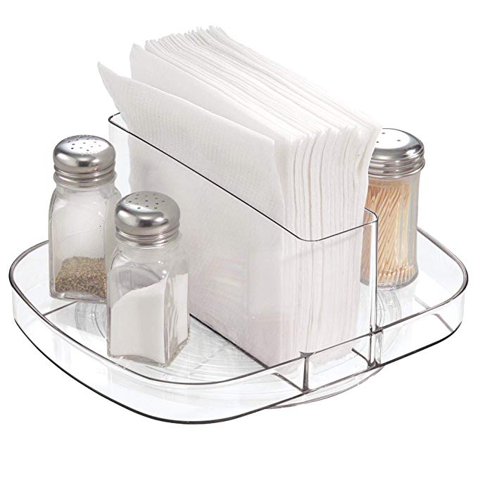 InterDesign Linus Lazy Susan Turntable Napkin and Condiments Holder - Clear