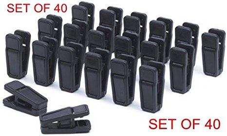 HOMEERR P1638071 Plastic Clips for Flocked Garment Trouser Hangers - Removable,Black,Set of 40