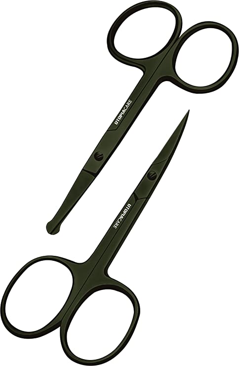 Utopia Care - Curved and Rounded Facial Hair Scissors for Men - Mustache, Nose Hair & Beard Trimming Scissors, Safety Use for Eyebrows, Eyelashes, and Ear Hair - Professional Stainless Steel (Green)