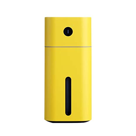 NovoLido Portable USB Humidifier with 7 LED Warm Lights, Mini Personal Small Humidifier for Desk Travel Office Car and Bedroom with Quiet Operation, Auto Shut-Off, 180ml (Yellow Square)