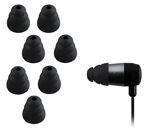 Xcessor Triple Flange Conical Replacement Silicone Earbuds 4 Pairs (Set of 8 Pieces). Compatible With Most in Ear Headphone Brands. Size: MEDIUM. Color: Black