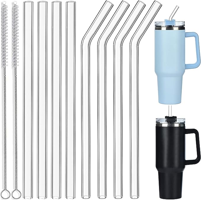 ALINK Replacement Glass Straws 40 oz for Stanley Adventure Travel Tumbler, 8 Pack Reusable Straws with Cleaning Brush Compatible with Stanley 40oz Stanley Cup Stanley Water Jug