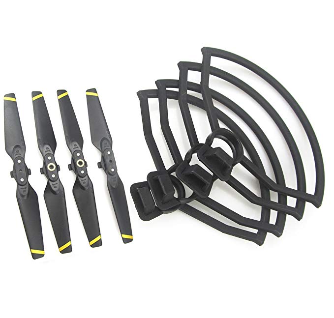 Rantow 4 Pieces Quick Release Protective Propeller Guard   4 Pieces Foldable CW CCW Propellers for DJI Spark Drone (Yellow Stripe Propeller   Propeller Guard)