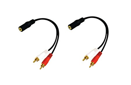 C&E 6 Inch, 2 x RCA Male, 1 x 3.5mm Stereo Female, Y-Cable Gold Plated Connector, 2 Pack, CNE63417