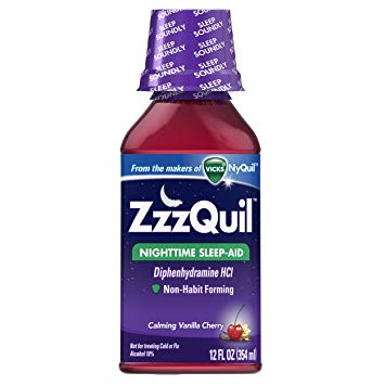 Vicks ZzzQuil Nighttime Sleep Aid Liquid, Calming Vanilla Cherry Flavor, 12 Fl Oz