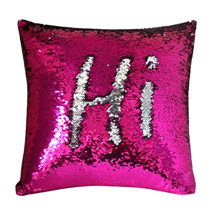 Janecrafts Two-color Decorative Mermaid Pillow Reversible Sequins Pillow Cases Cushion Cover 16 X 16"(40x40cm) Silver and Rose red