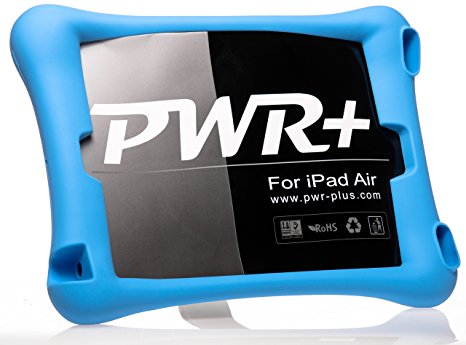 Pwr  Apple iPad Air Tablet Silicone Case Shockproof Lightweight Rugged Corner Bumper Protective Cover With Kickstand and Audio Amplifier Design (Blue)