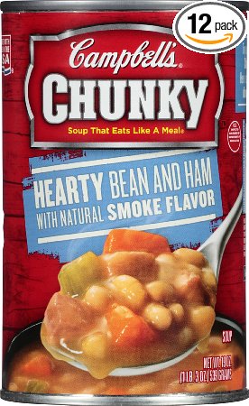 Campbell's Chunky Soup, Hearty Bean and Ham with Natural Smoke Flavor, 19 Ounce (Pack of 12)