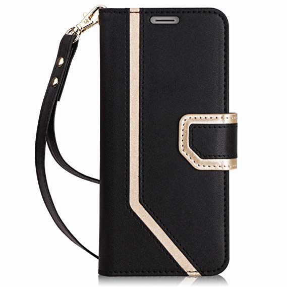 FYY Leather Case with Mirror for Samsung Galaxy S9, Leather Wallet Flip Folio Case with Mirror and Wrist Strap for Samsung Galaxy S9 Black-1