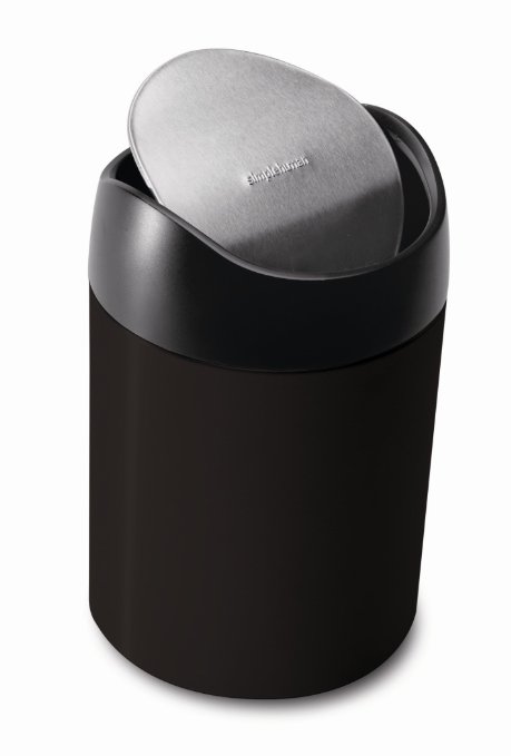 simplehuman Countertop Trash Can, Black Steel, 1.5 L / 0.40 Gal