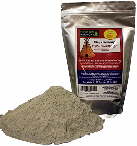 CLAY HARMONY 20 OZ Best Indian Healing Clay Sodium Bentonite (Stronger than Calcium Bentonite!) Use For Facial Masks, Bath, Foot Baths, Wraps, & Poultices! Aztec Tribes Used Clay As Secret Detox!