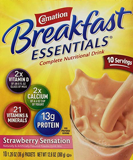 Carnation Instant Breakfast Powder, Strawberry, 10 pk/1.26 oz.packets