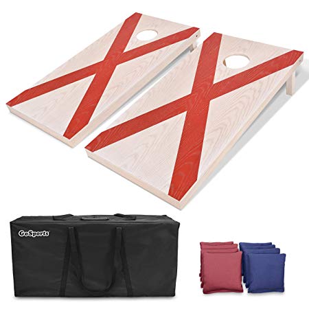 GoSports Flag Series Wood Cornhole Sets – Choose from American Flag, State Flags and More – Includes Two Regulation Size 4’ x 2’ Boards, 8 Bean Bags, Carrying Case and Game Rules