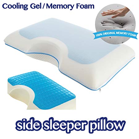COMFYT Side Sleeper Pillow - Shoulder Pillow - Cooling Pillow - Memory Foam Pillow - Bamboo Pillow CASE Orthopedic Pillow Cool Gel Layer Supports Natural Posture and Neutral Neck Position