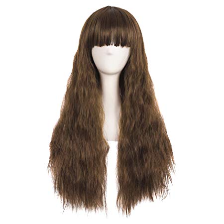 MapofBeauty 28"/70cm Charms Women Synthetic Long Fluffy Corn Hot Curly Flat Bangs Wig (Brown)