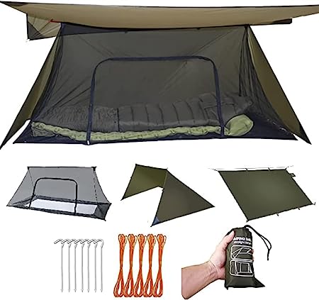 onewind Shelter, Camping Tarp Set Include Emergency Shelter, BugNet and Tent Footprint, Ripstop Silnylon with Silicone PU Coating Survival Shelter Tent for Camping, Hiking, Backpacking