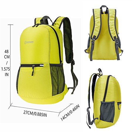 ZOMAKE Waterproof Ultra Lightweight Packable Backpack Hiking Daypack,Small Backpack Handy Foldable Camping Outdoor Backpack Little Bag (Yellow)