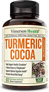 Turmeric Curcumin with Raw Cocoa Powder. Full Spectrum (Cacao) 600 milligrams Supplement. Inflammatory Response Support with Natural Polyphenols for Optimal Digestive Health and Overall Wellbeing